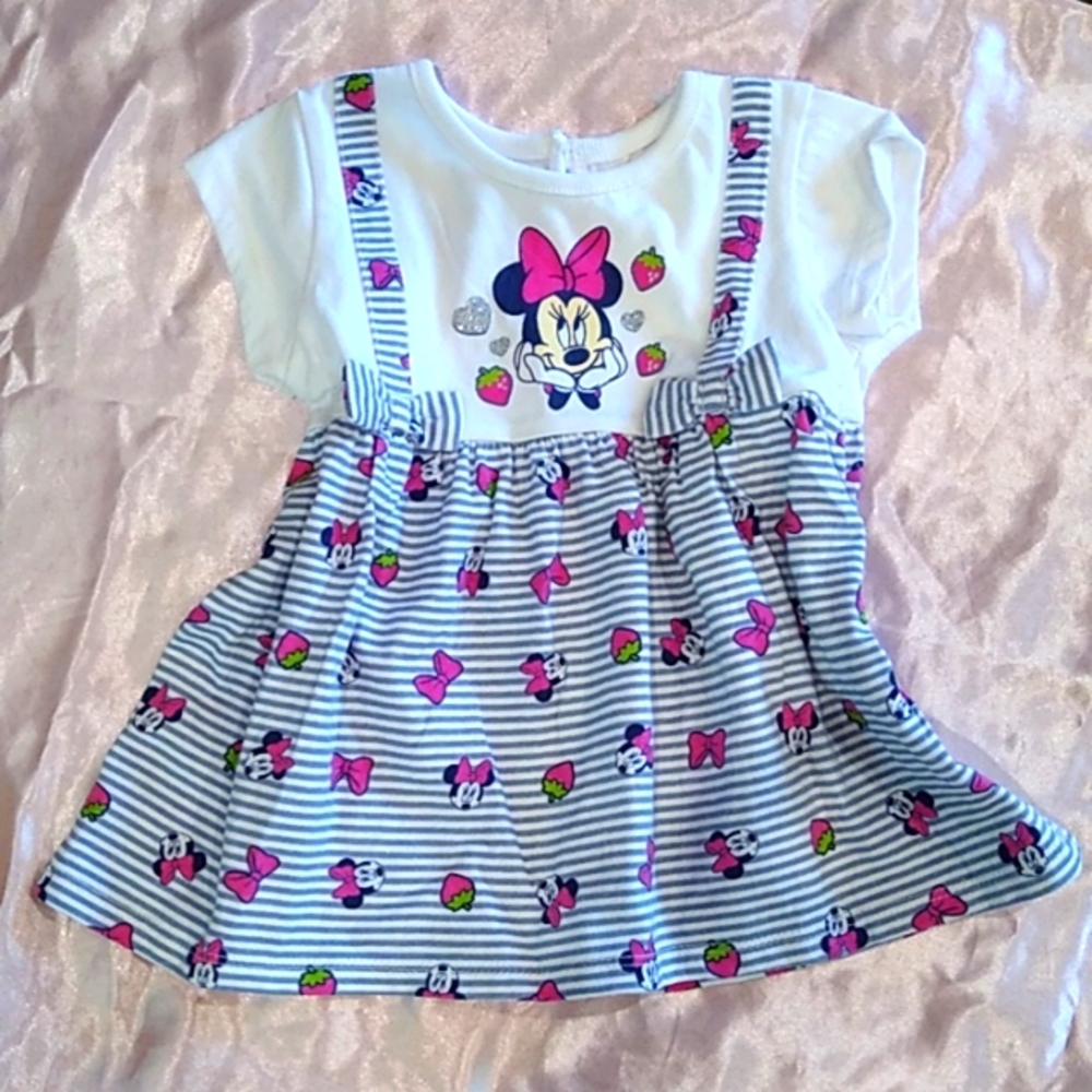 Disney Baby Minnie Mouse Dress Blue/White/Pink w/ Strawberries Sz 24 Months